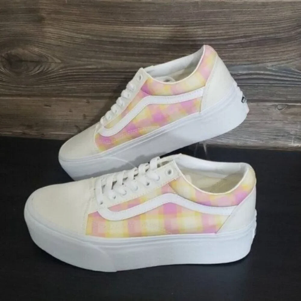 New Vans Old Skool Stacked Plaid Womens Platform Shoes Size 9.5 Pastel Goth‎